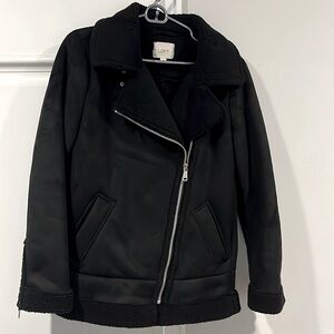 LOFT Black Moto fleece lined Coat